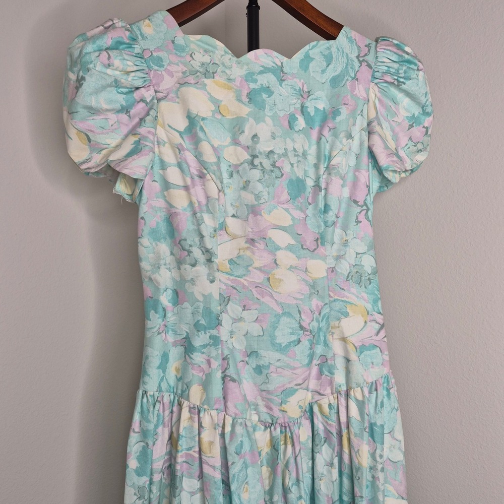 Vintage 80s Alfred Angelo Cotton Garden Party Dress Floral Summer Tea Size 4/6 S - Picture 12 of 16